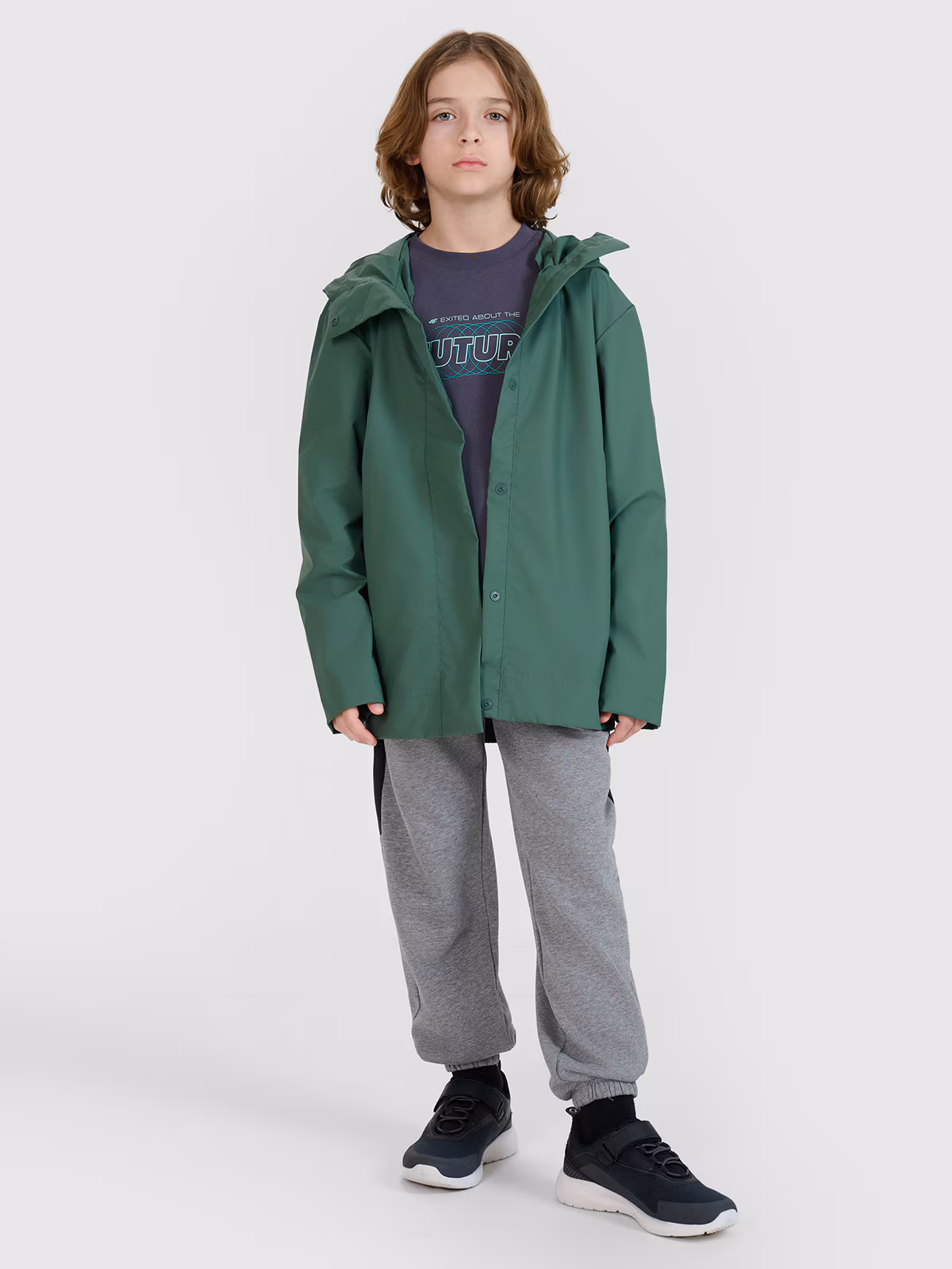 Kurtka przejściowa przeciwdeszczowa z gumową powłoką dziecięca - zielona