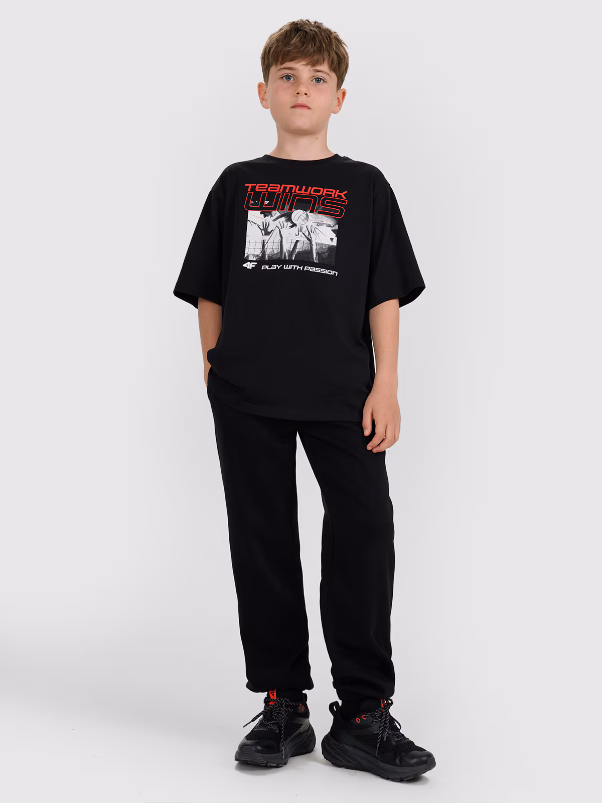 T-shirt oversize z nadrukiem dziecięcy - czarny