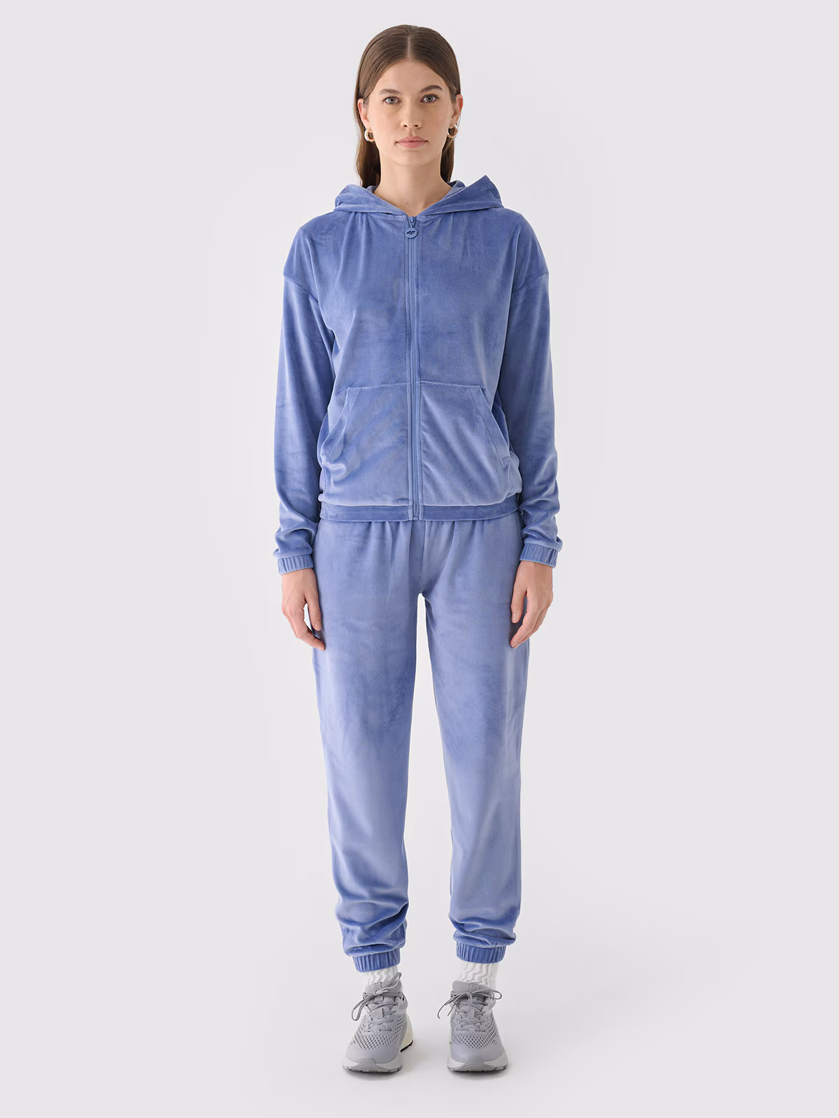 Bluza dresowa z weluru rozpinana z kapturem damska - granatowa