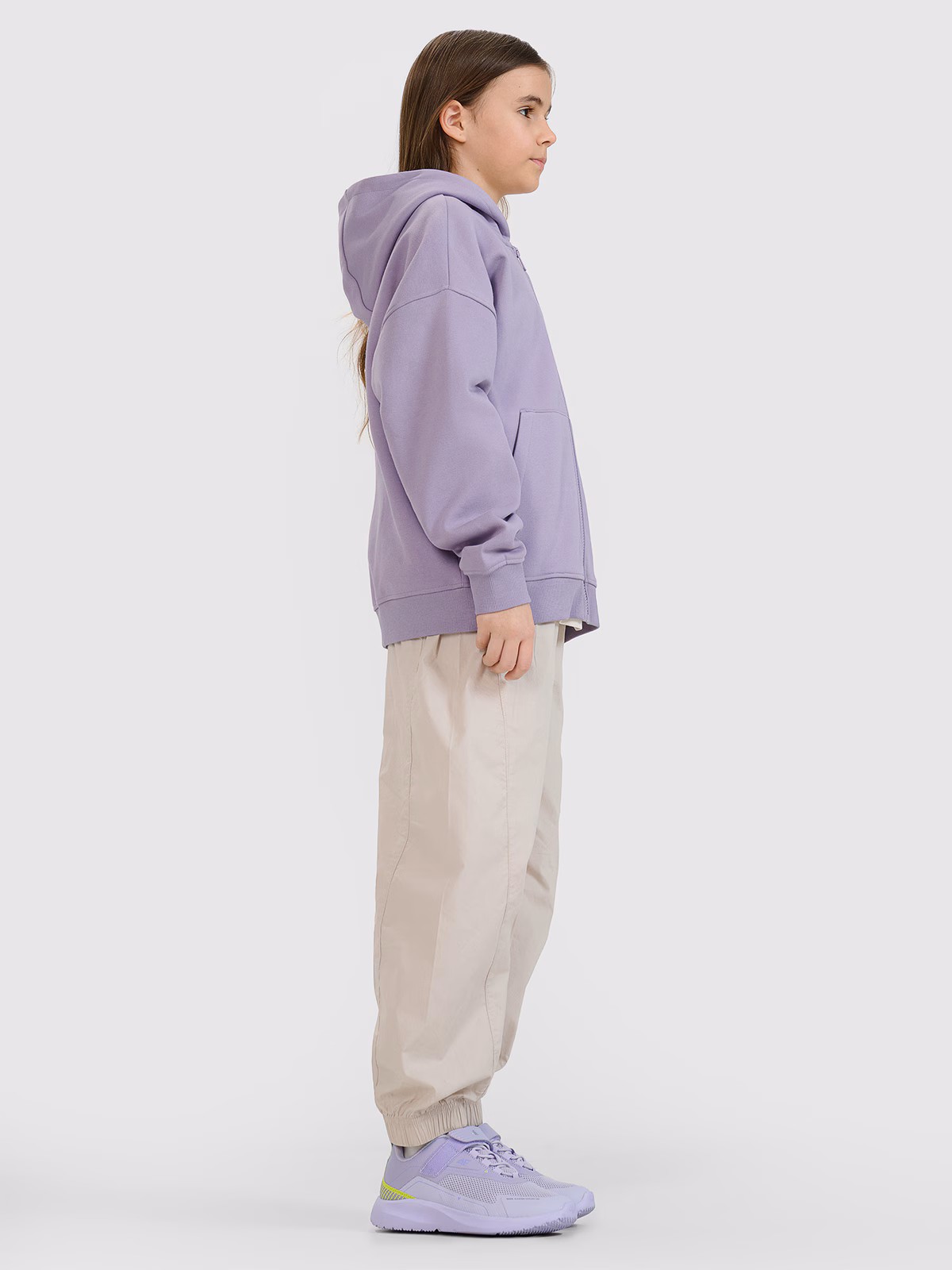 Spodnie casual joggery z szerokimi nogawkami dziewczęce - beżowe