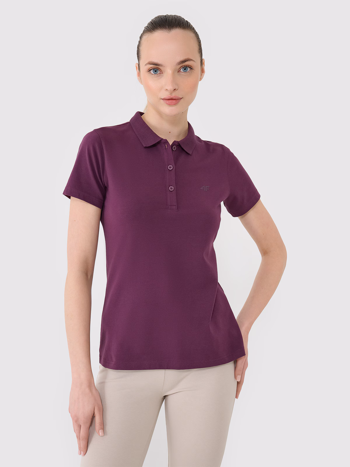 Koszulka polo slim damska - fioletowa