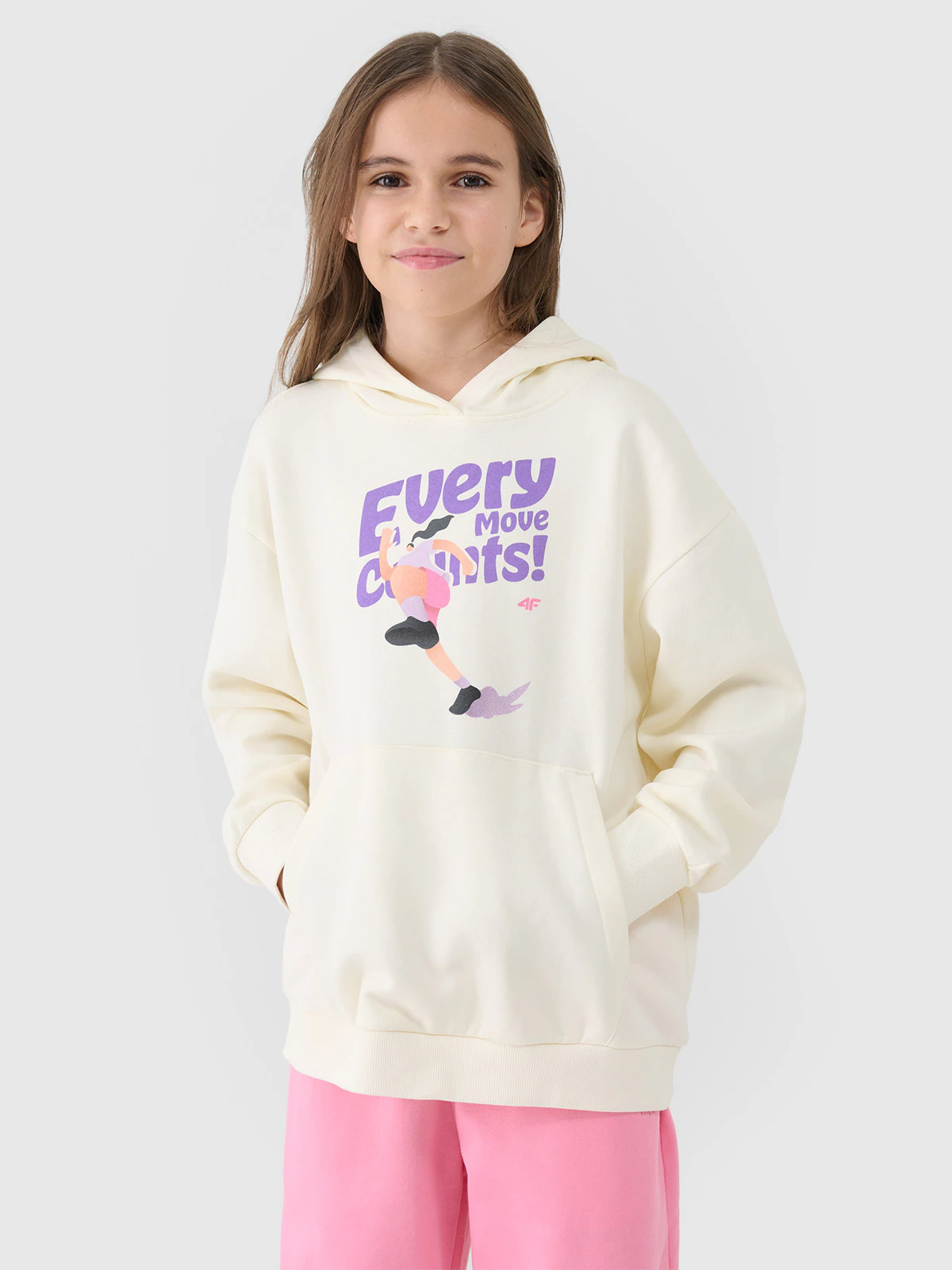 Bluza dresowa nierozpinana z kapturem dziewczęca - różowa