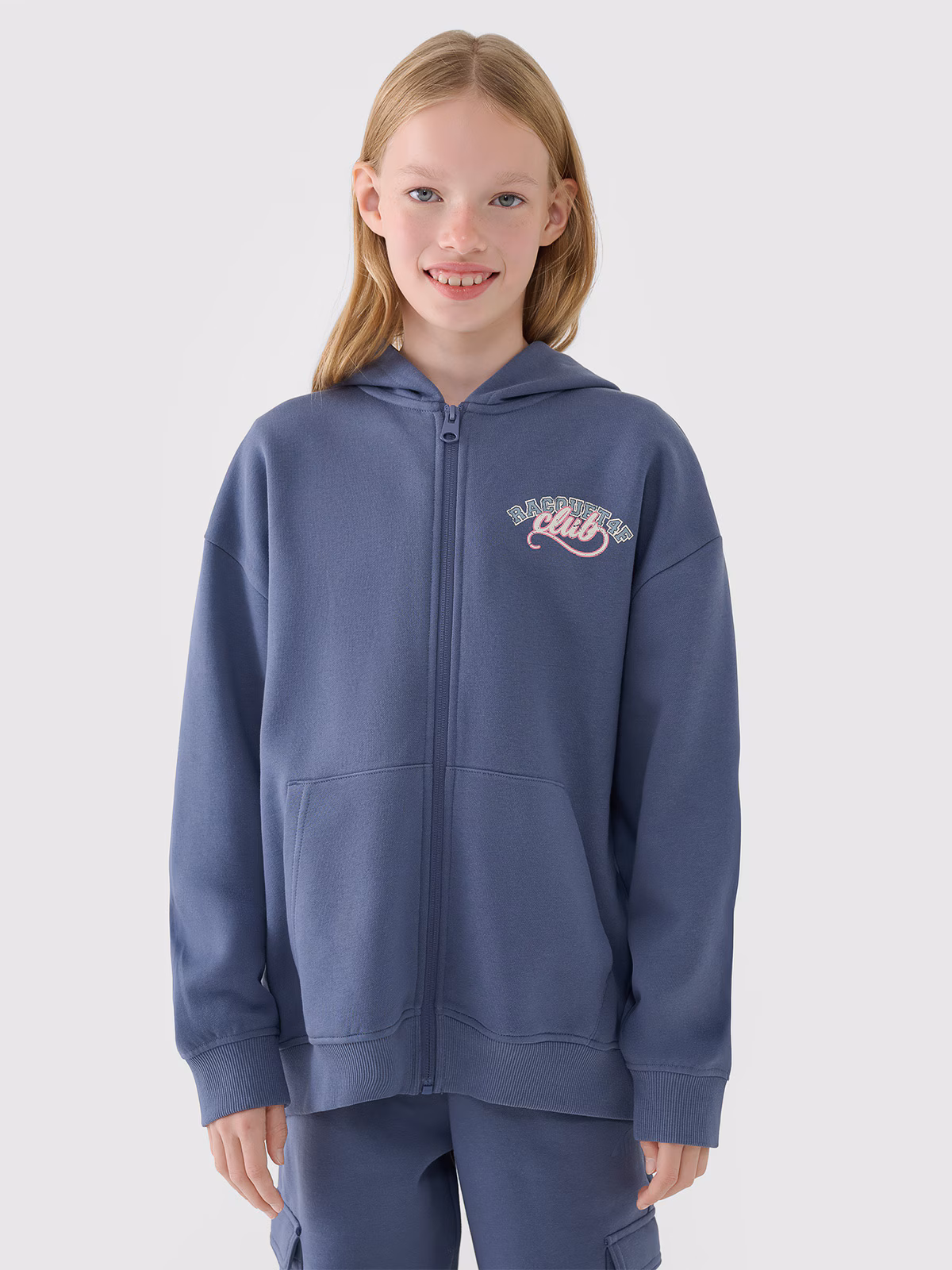 Bluza dresowa rozpinana z kapturem dziewczęca - granatowa