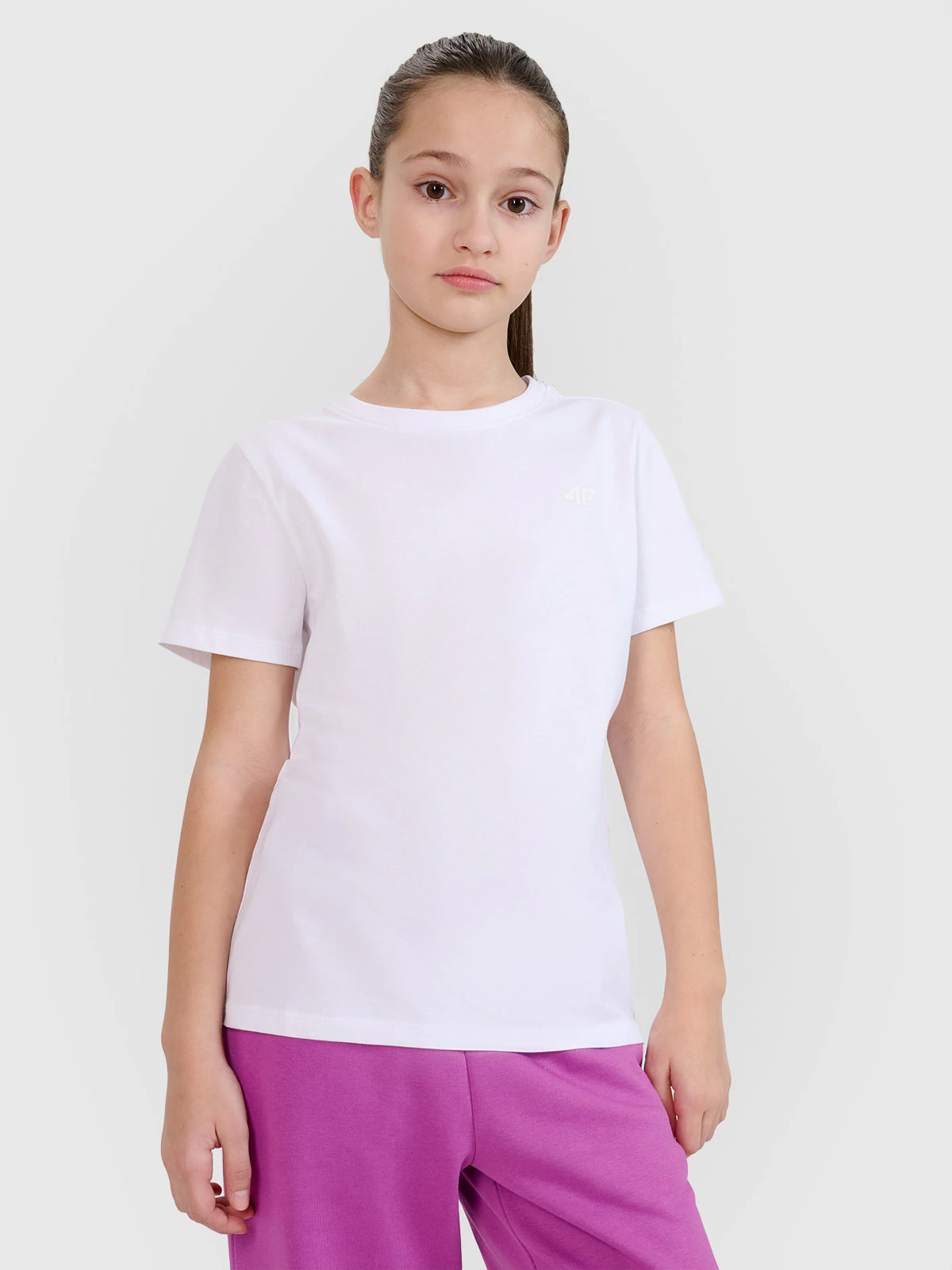 T-shirt regular gładki dziewczęcy - szary