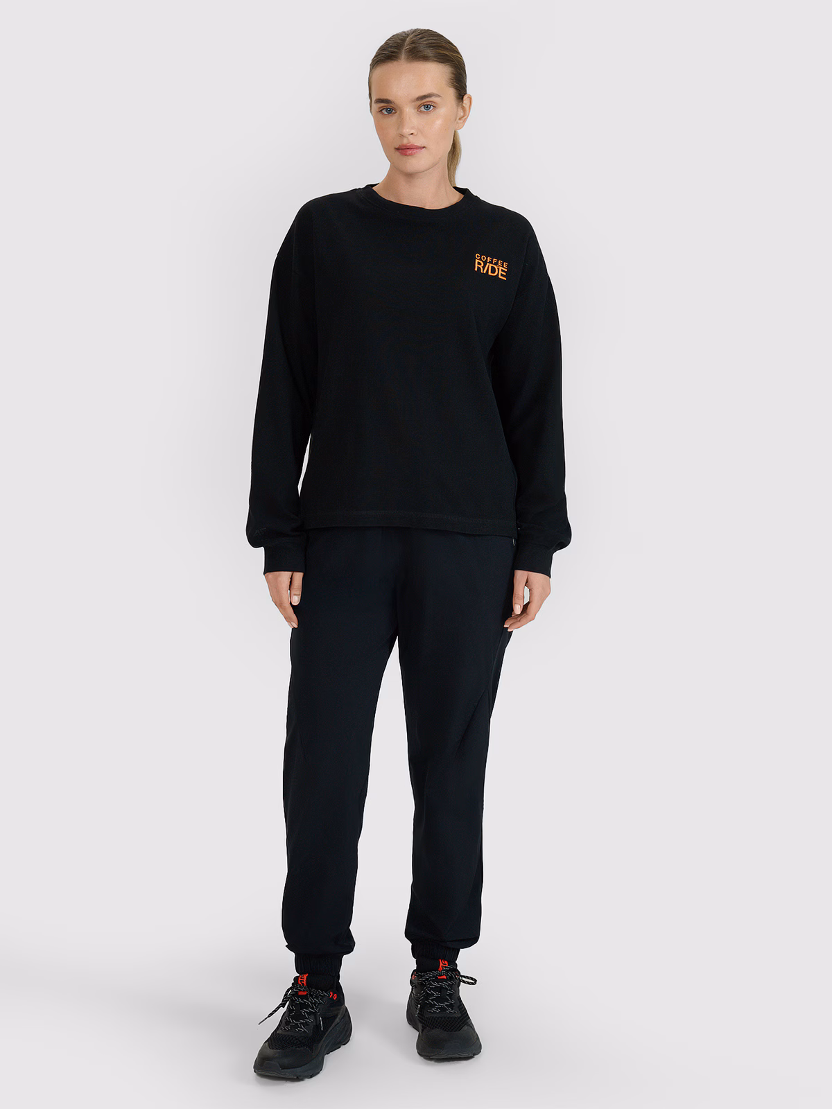 Longsleeve oversize z nadrukiem damski - czarny