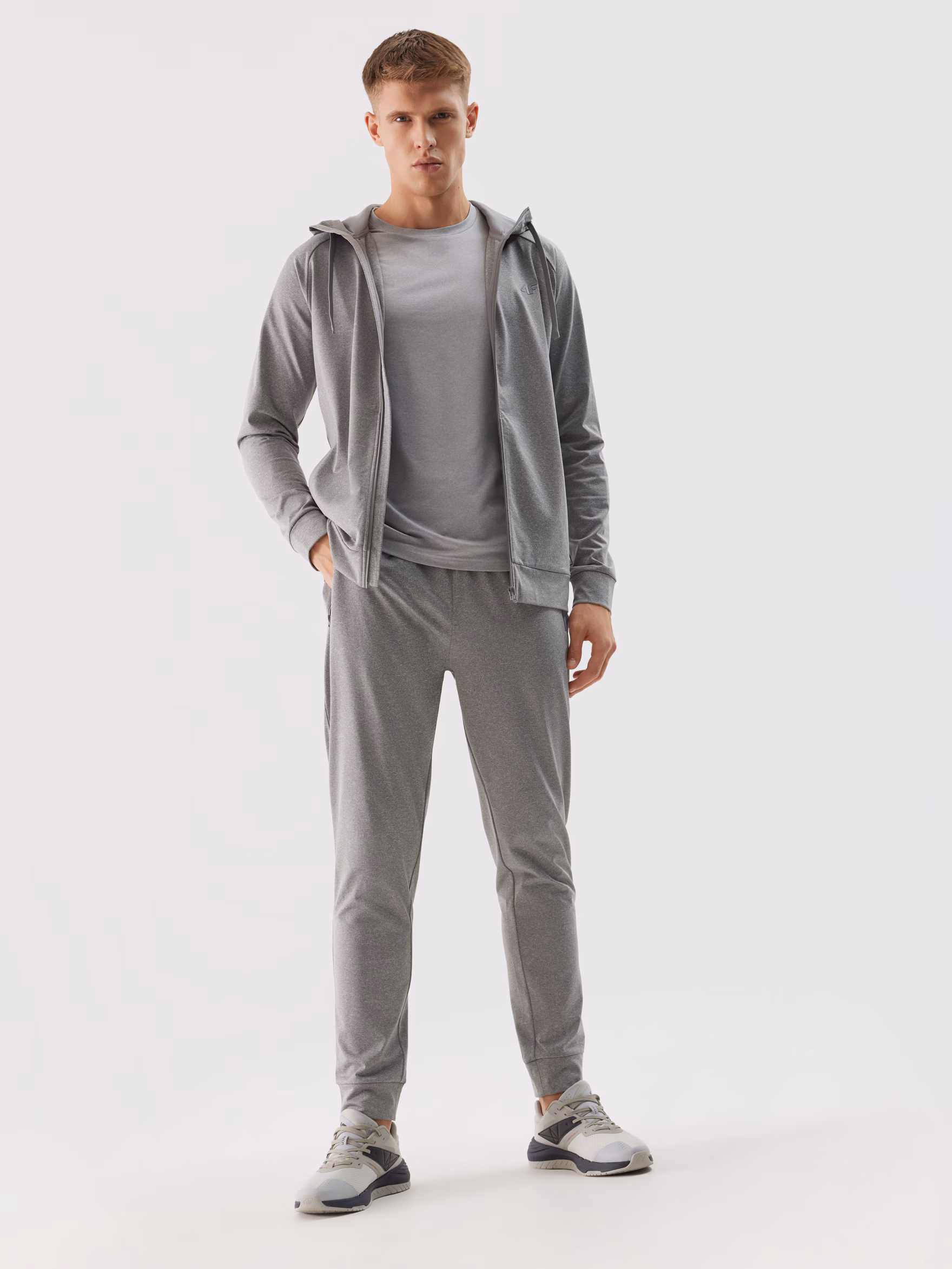 Bluza treningowa rozpinana z kapturem męska - szara