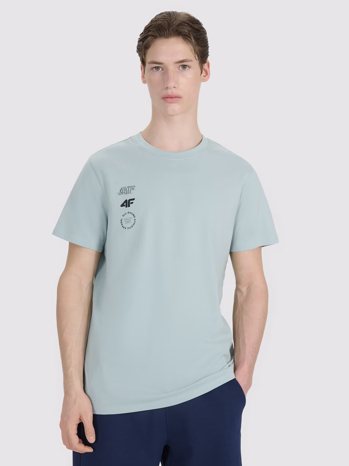 T-shirt regular z nadrukiem męski - granatowy