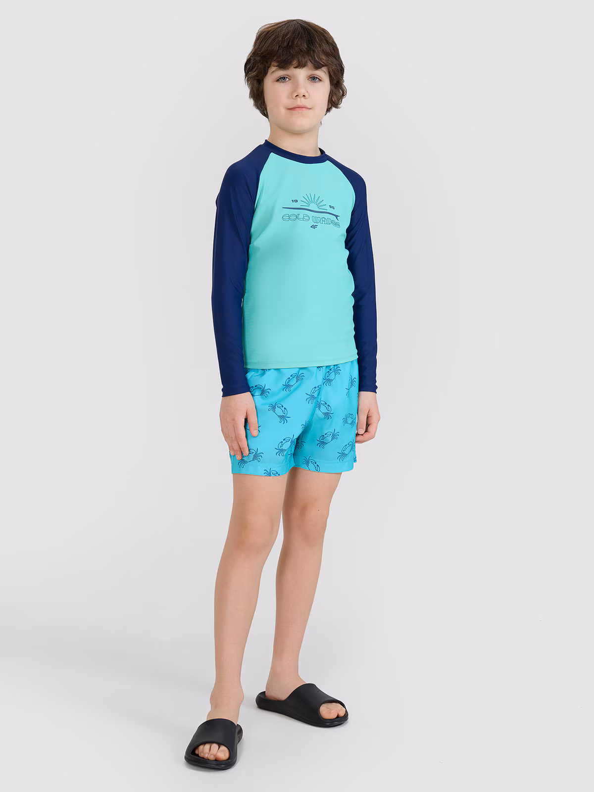 Longsleeve do pływania z nadrukiem chłopięcy - zielony