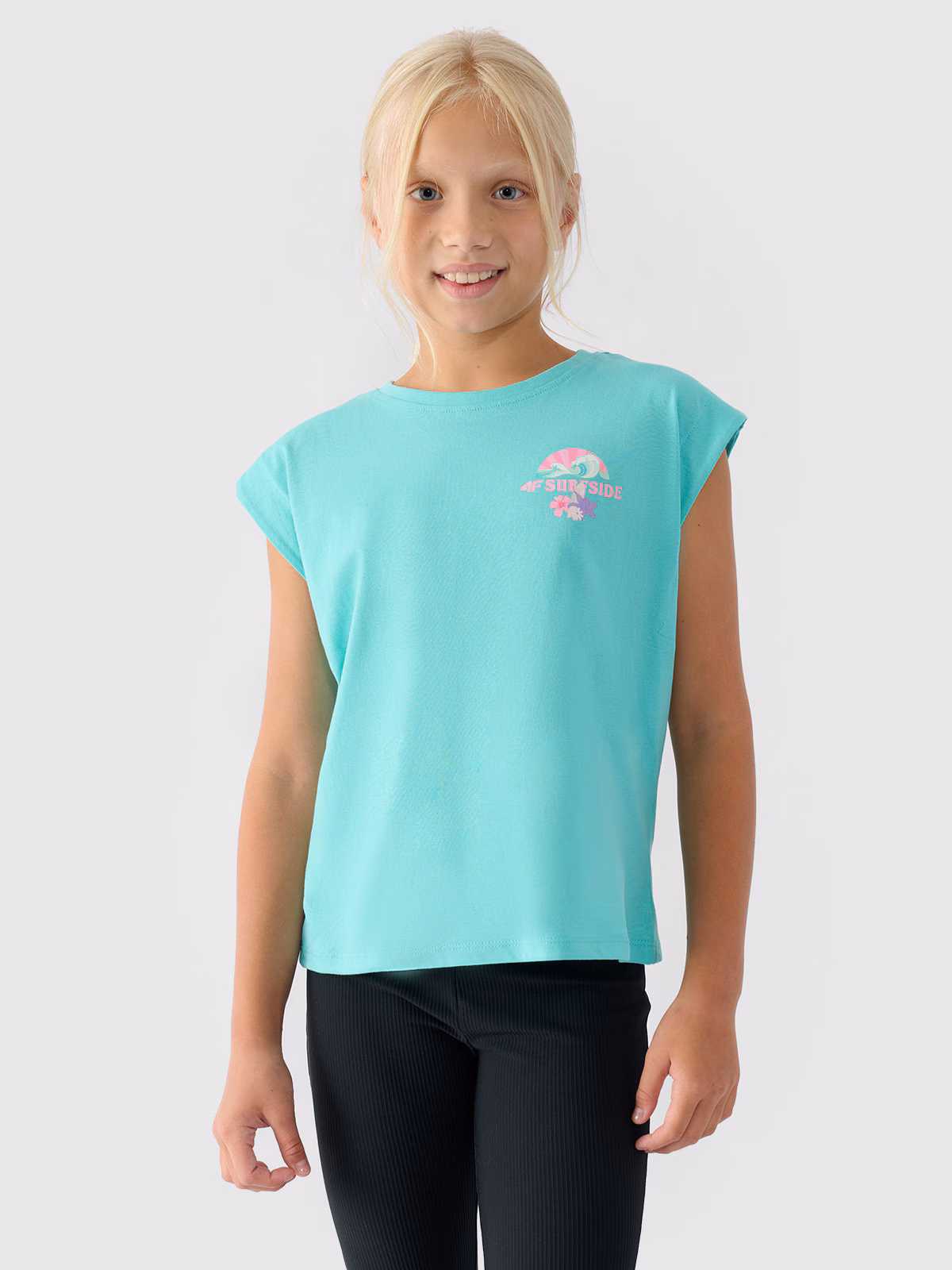 Top z nadrukiem dziewczęcy - turkusowy
