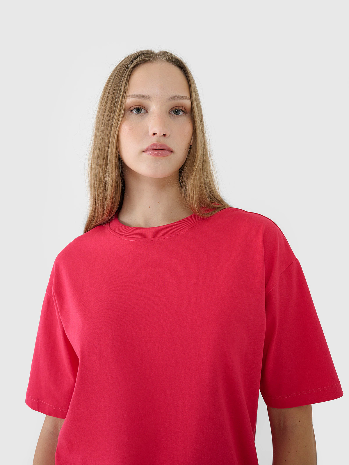 T-shirt oversize gładki damski - biały