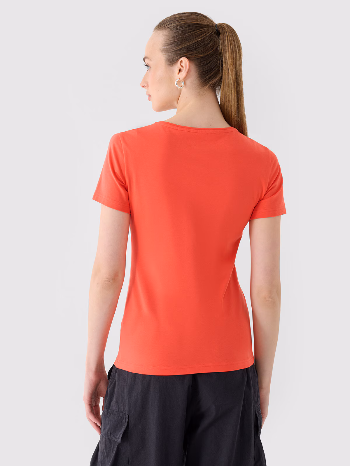 T-shirt slim gładki damski - czerwony