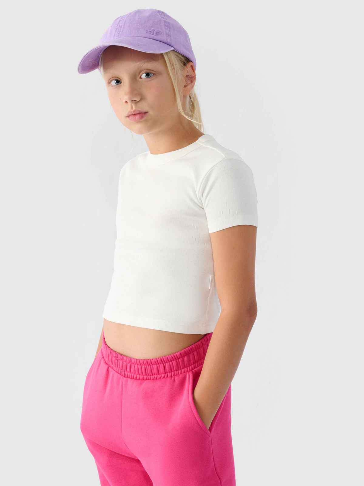 T-shirt gładki dziewczęcy - fioletowy