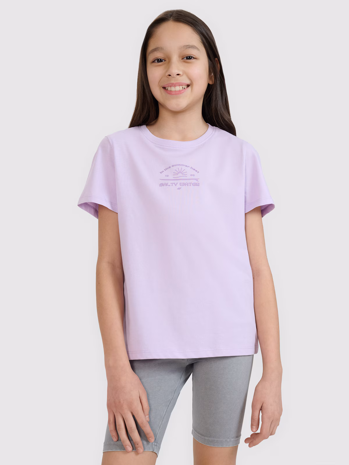 T-shirt regular z nadrukiem dziewczęcy - fioletowy