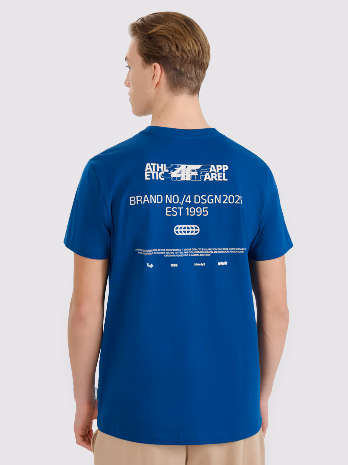 T-shirt regular z nadrukiem męski - beżowy