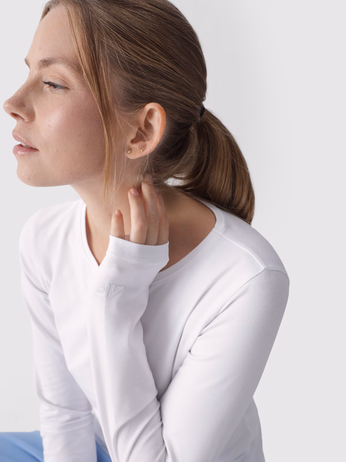 Longsleeve slim gładki damski - czarny