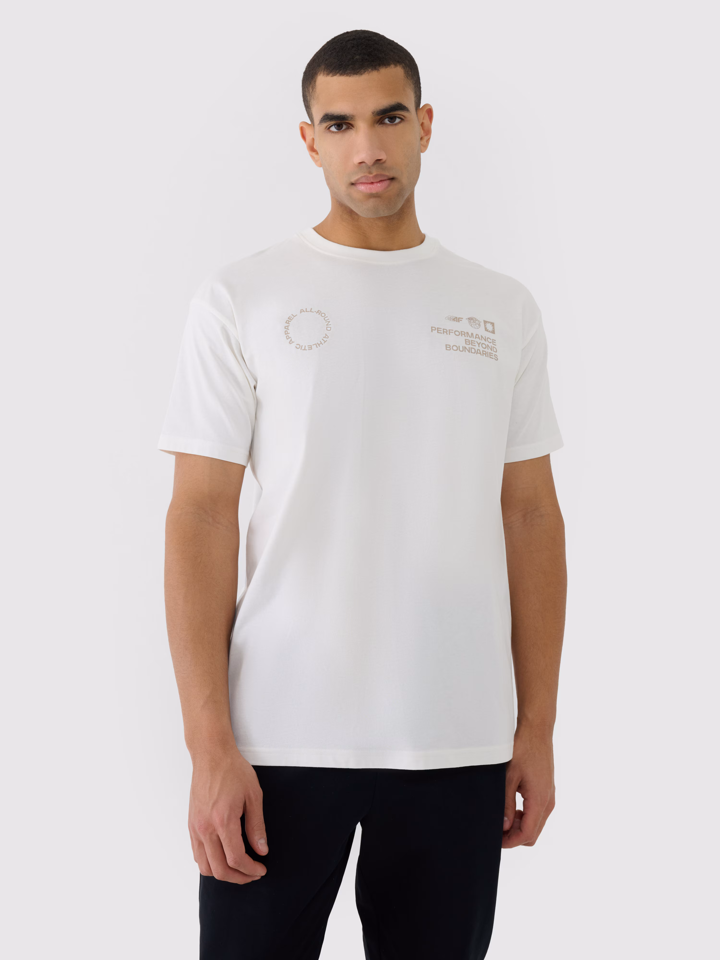 T-shirt oversize z nadrukiem męski - beżowy