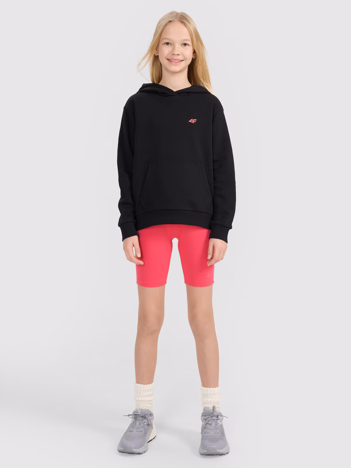 Bluza dresowa nierozpinana z kapturem dziewczęca - różowa