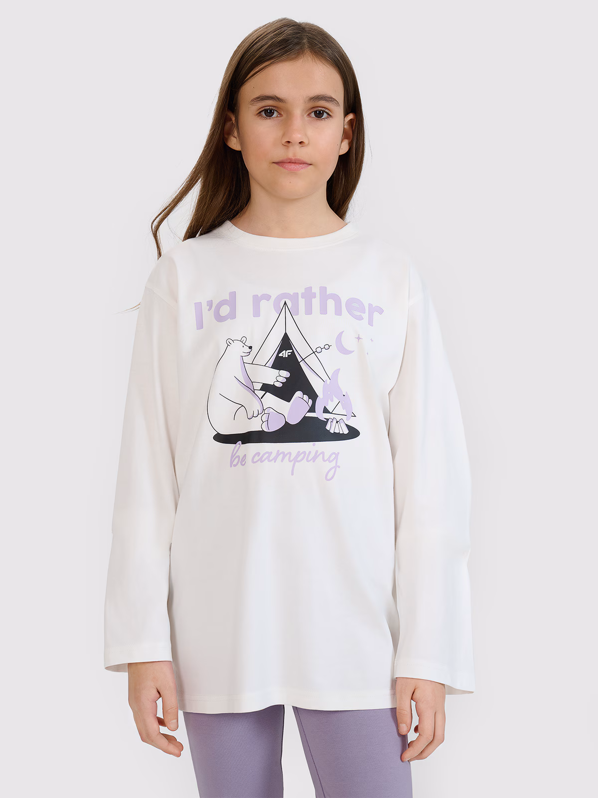 Longsleeve oversize z nadrukiem dziewczęcy - czarny