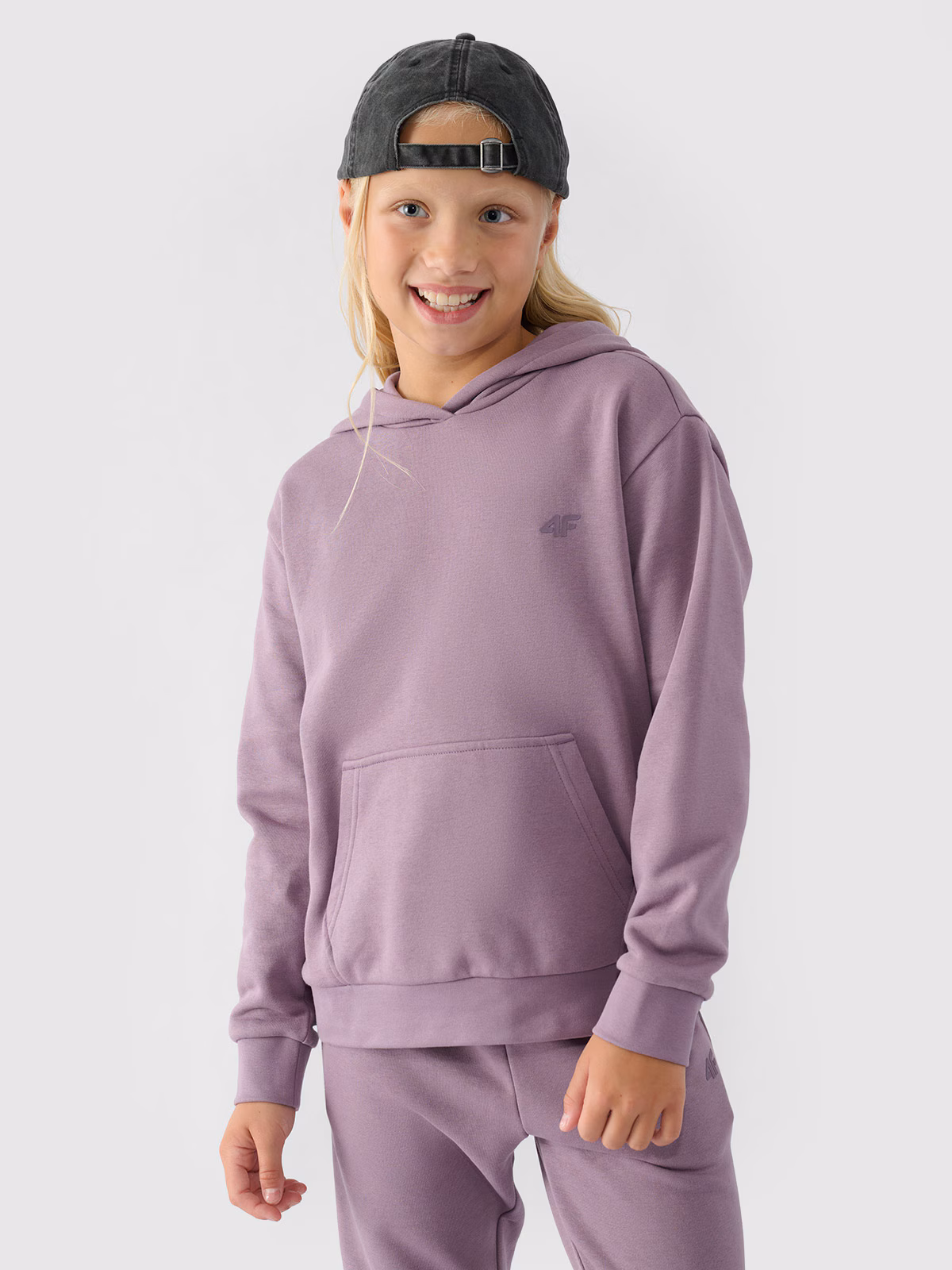 Bluza dresowa nierozpinana z kapturem dziewczęca - fioletowa