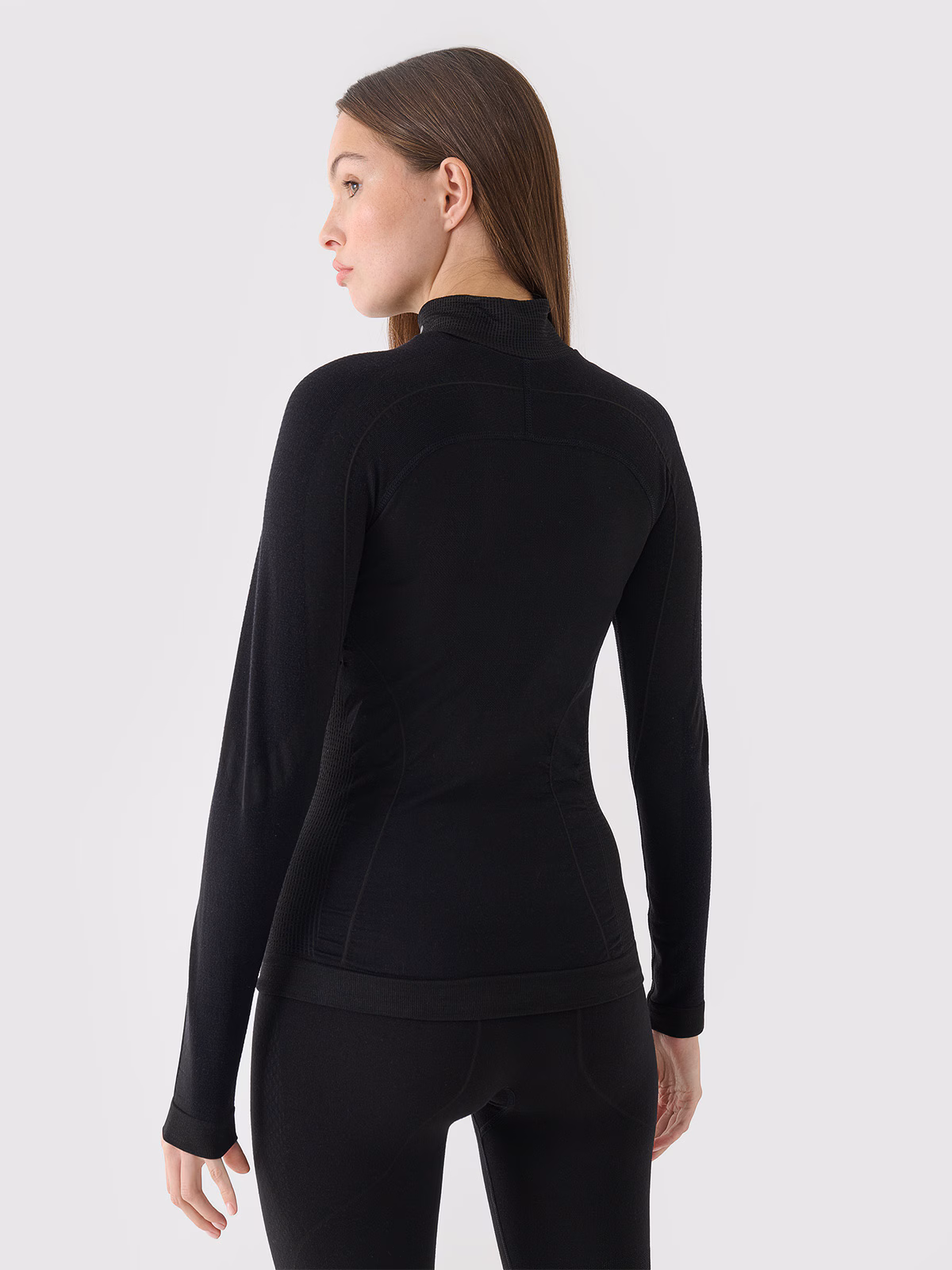 Bielizna termoaktywna bezszwowa z wełną Merino (góra) damska - czarna