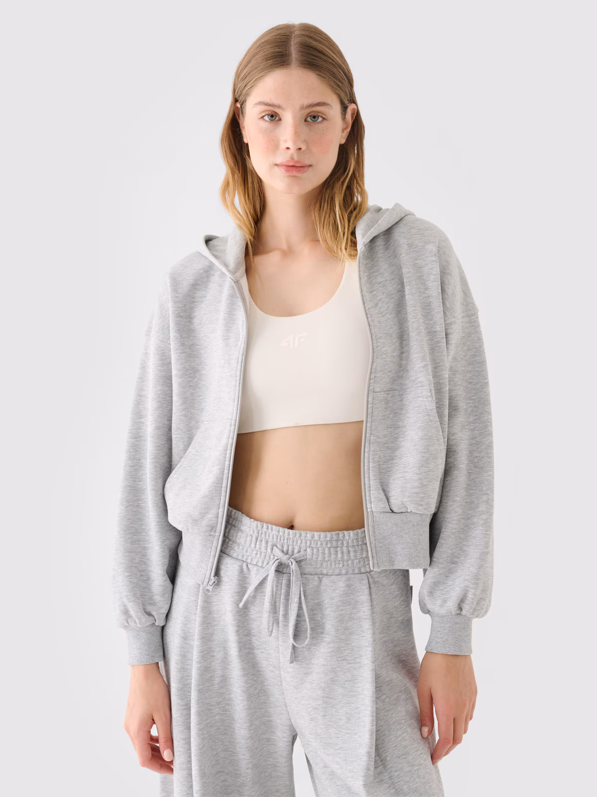 Bluza dresowa rozpinana z kapturem damska - szara