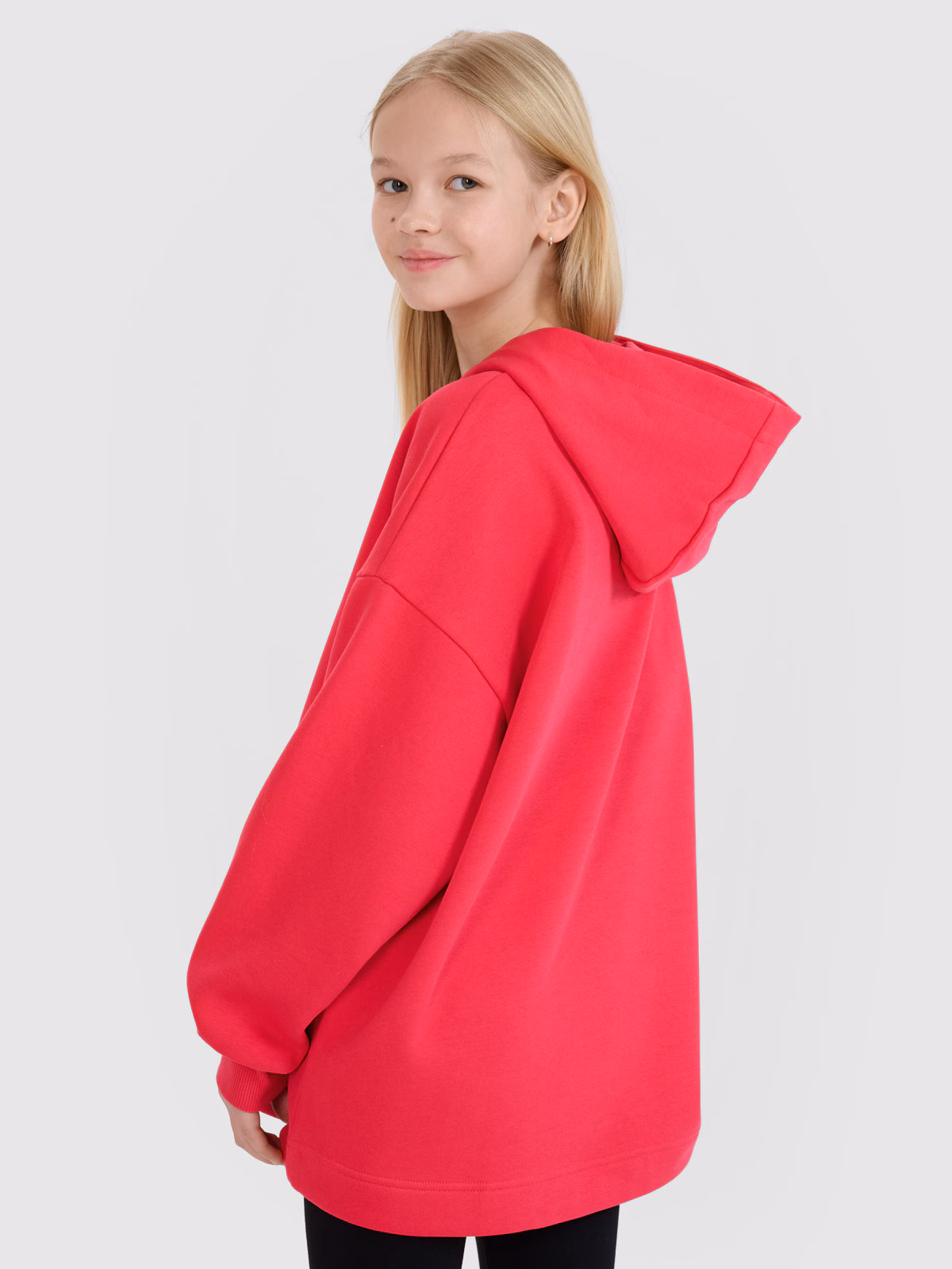 Bluza dresowa nierozpinana z kapturem dziewczęca - czerwona