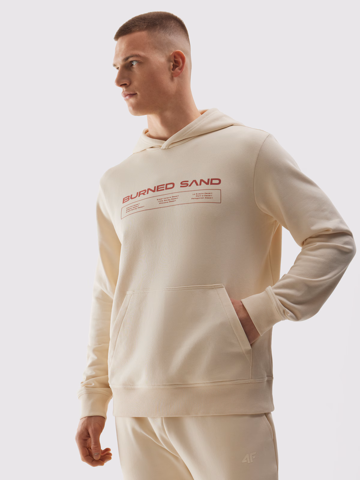 Bluza dresowa nierozpinana z kapturem męska - beżowa