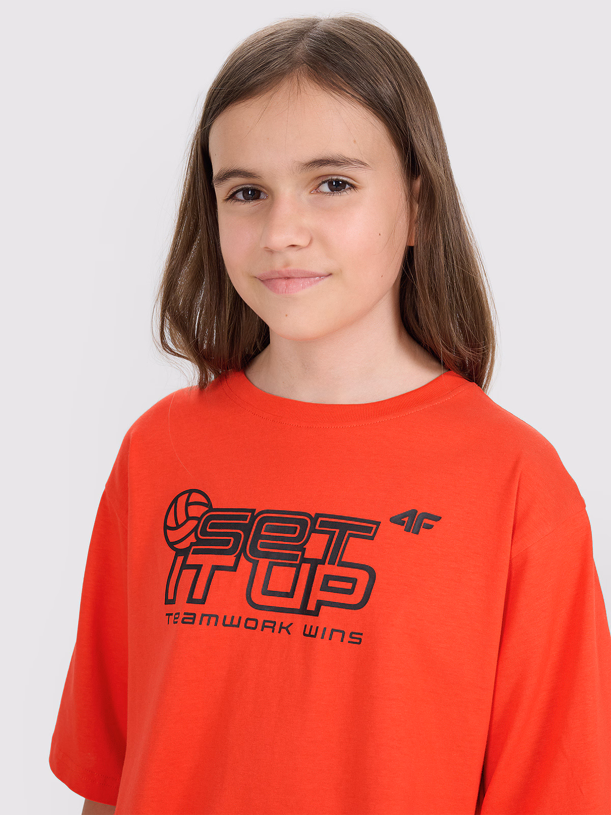 T-shirt oversize z nadrukiem dziecięcy - czerwony