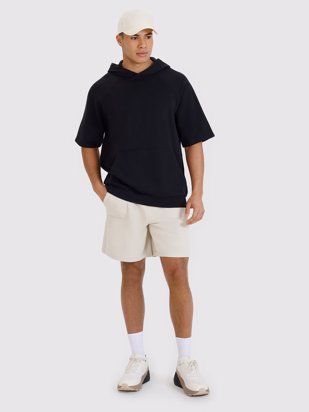 Bluza dresowa z krótkim rękawem z kapturem męska - czarna