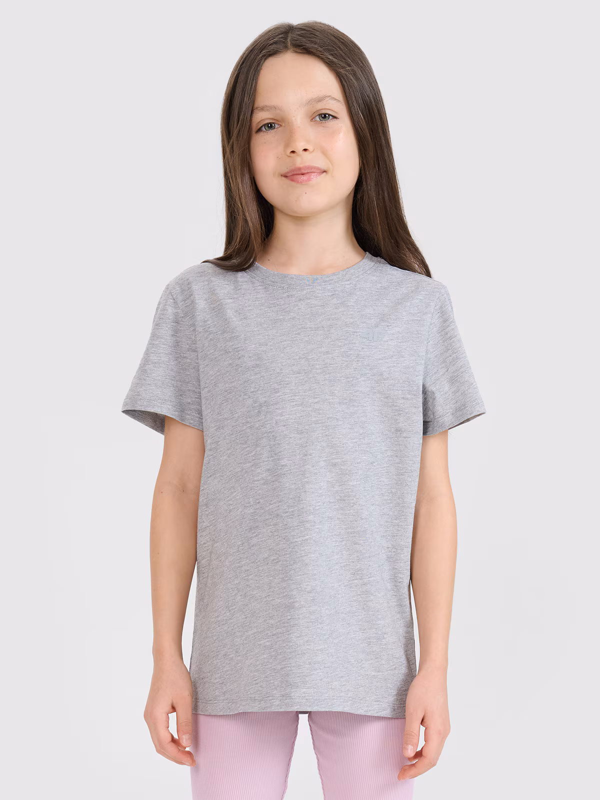 T-shirt regular gładki dziewczęcy - szary