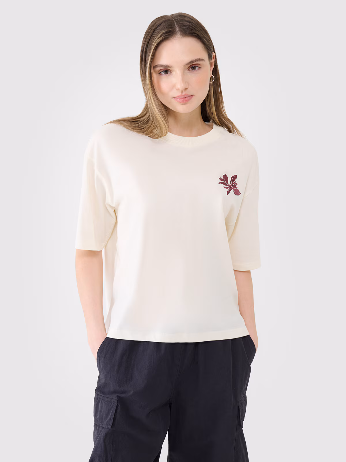 T-shirt oversize z nadrukiem damski - biały