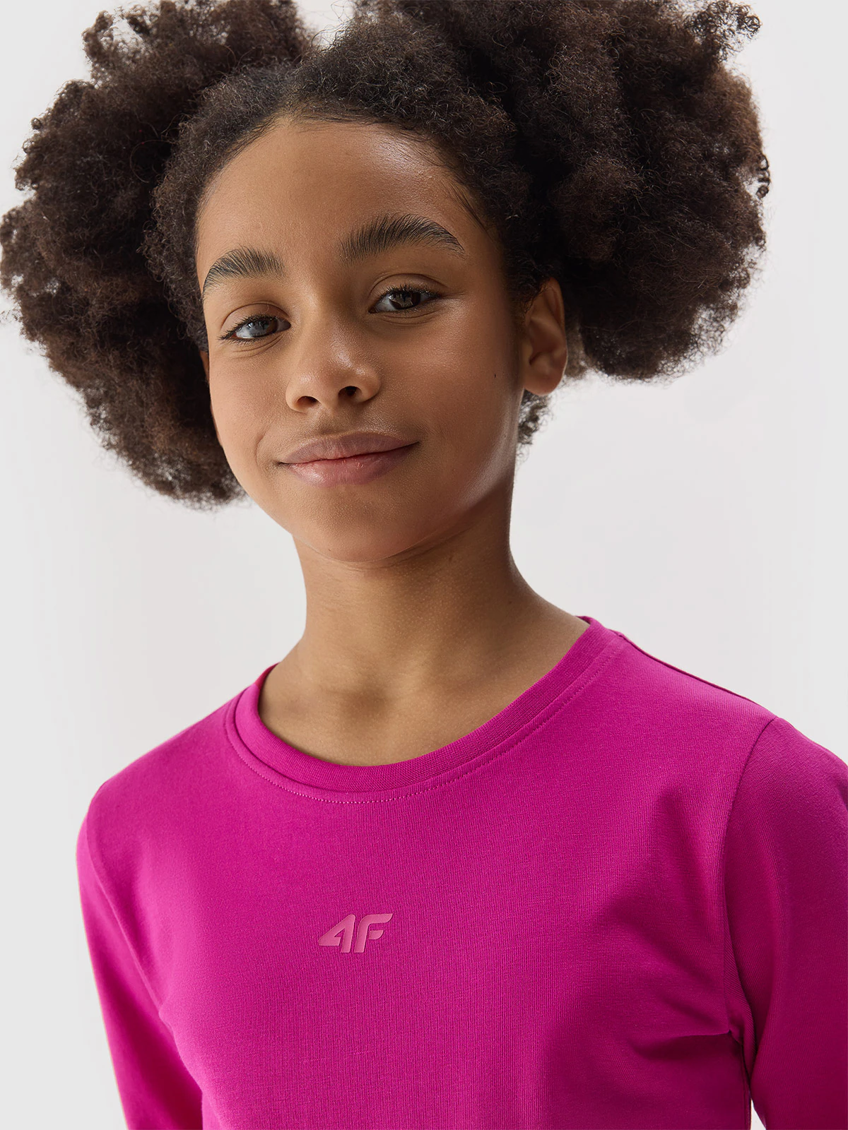 Longsleeve regular gładki dziewczęcy - różowy