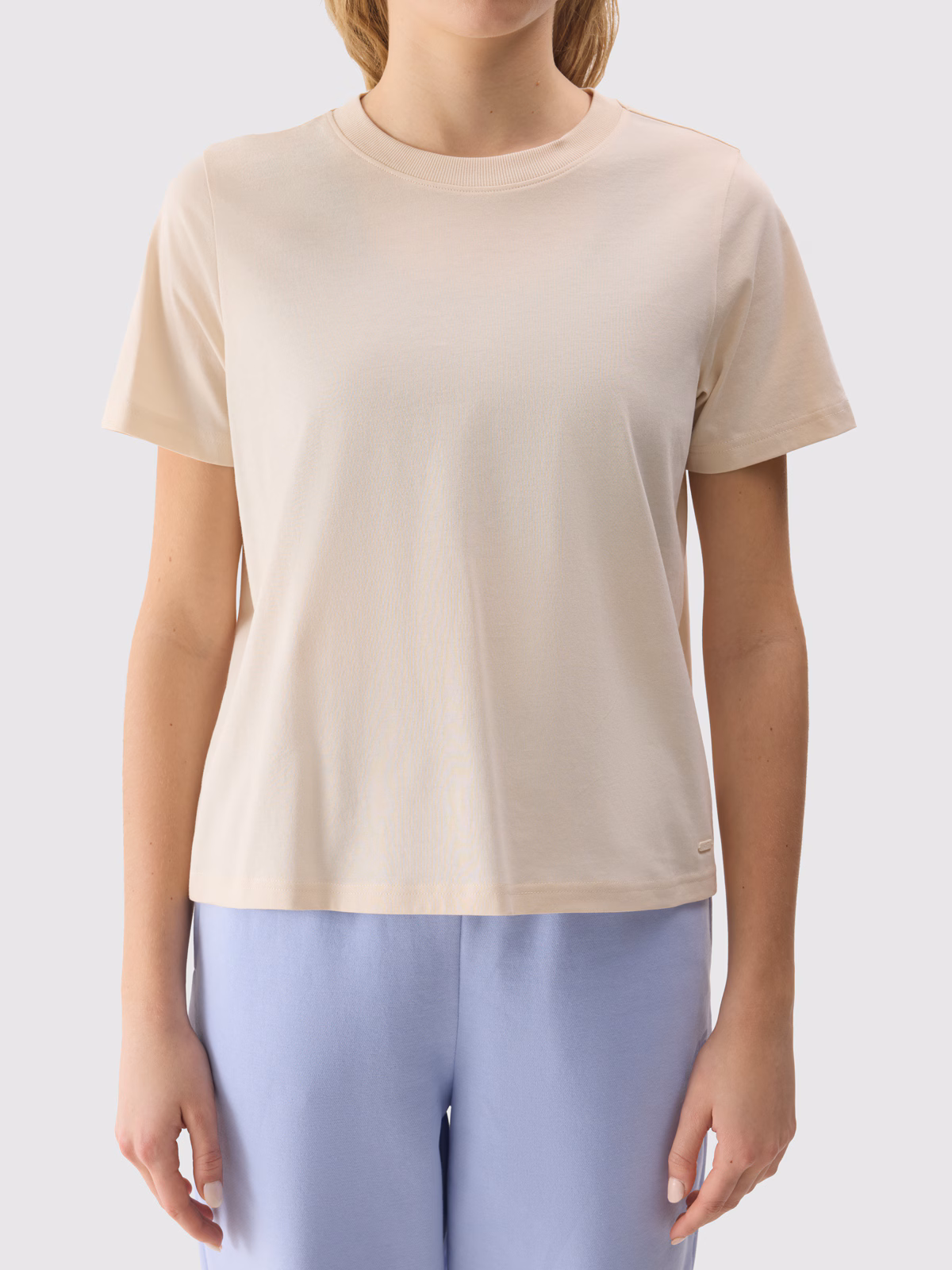 T-shirt gładki z bawełną organiczną damski - beżowy