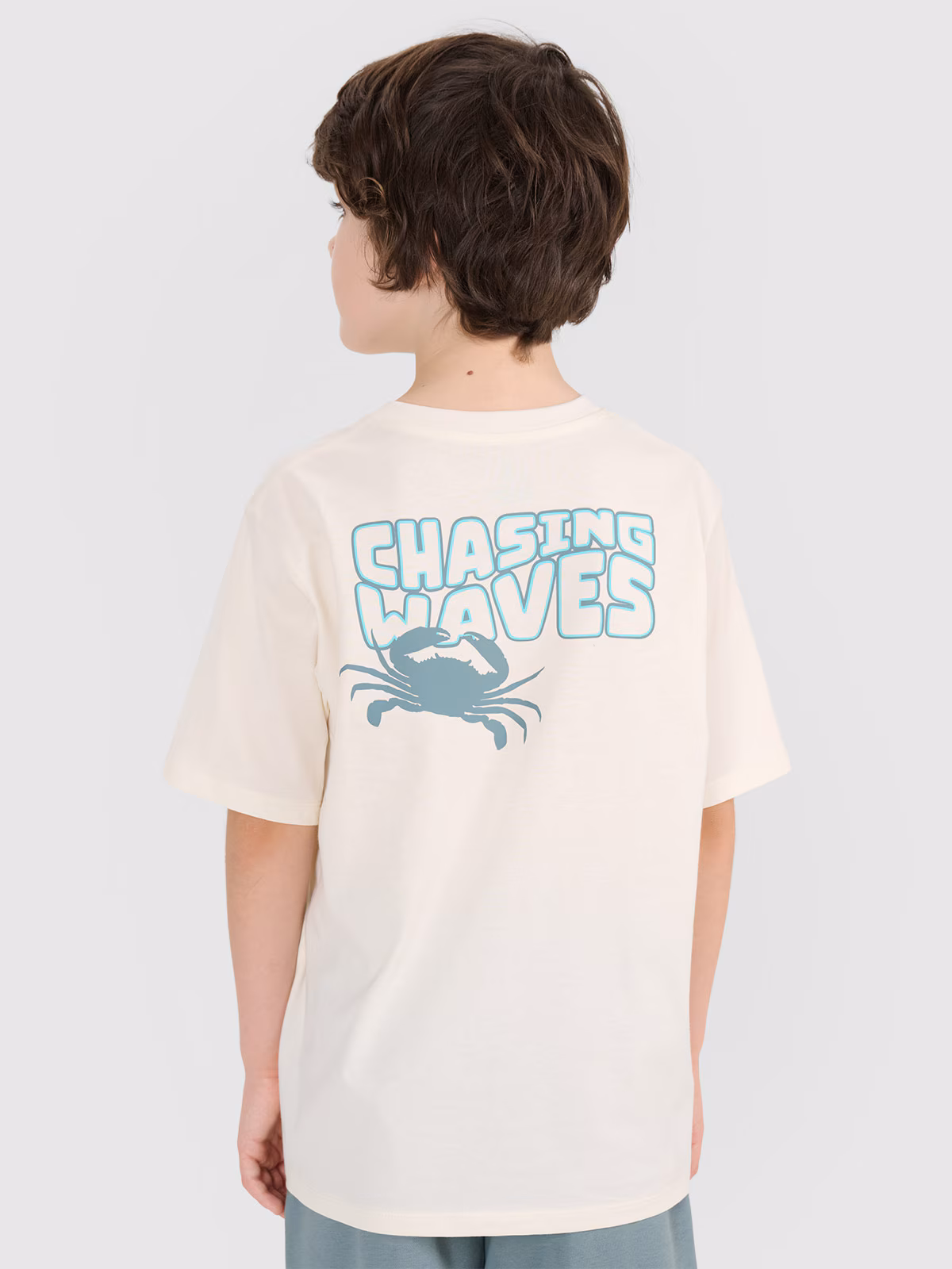 T-shirt oversize z nadrukiem chłopięcy - turkusowy