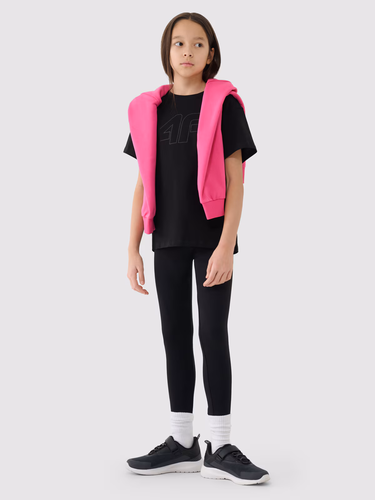 T-shirt oversize z nadrukiem dziewczęcy - szary