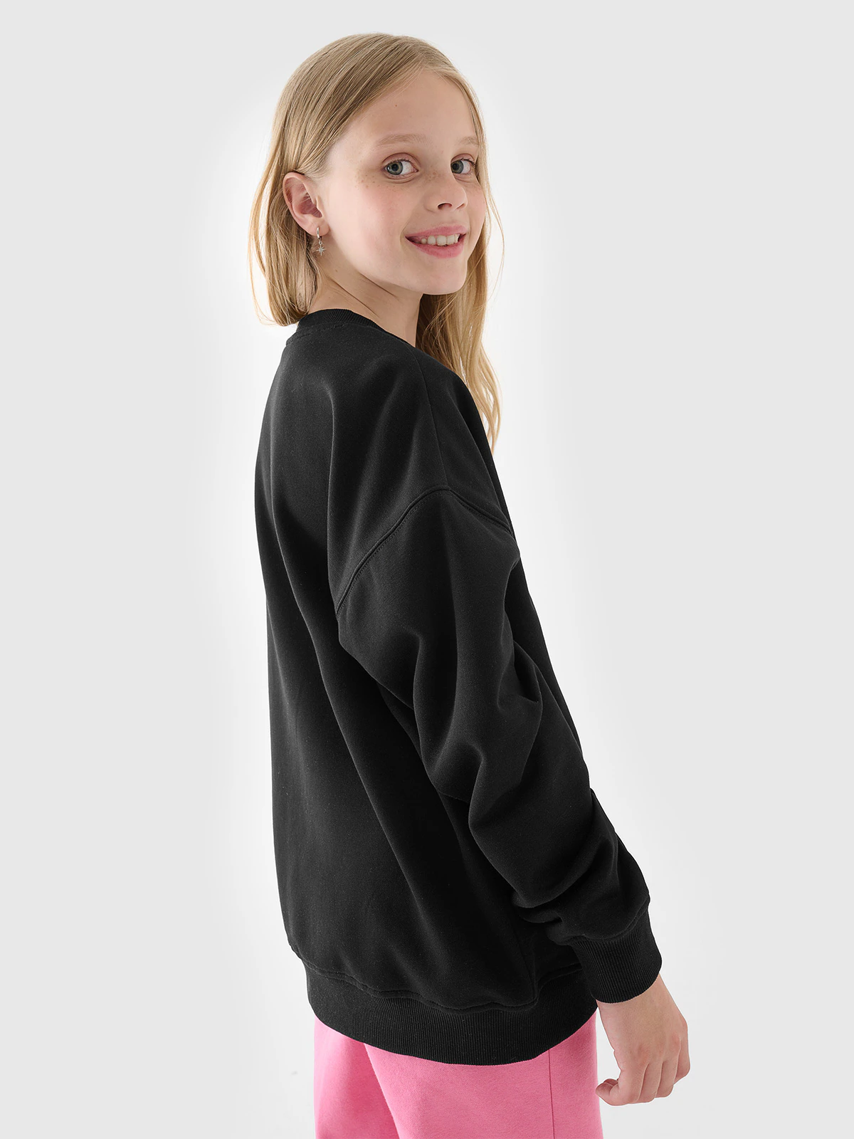 Bluza dresowa nierozpinana bez kaptura dziewczęca - turkusowa