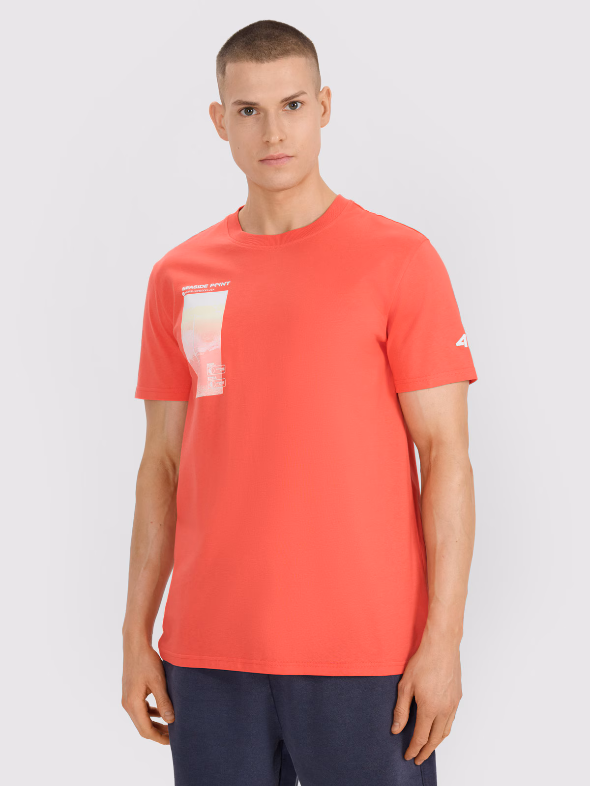 T-shirt regular z nadrukiem męski - turkusowy