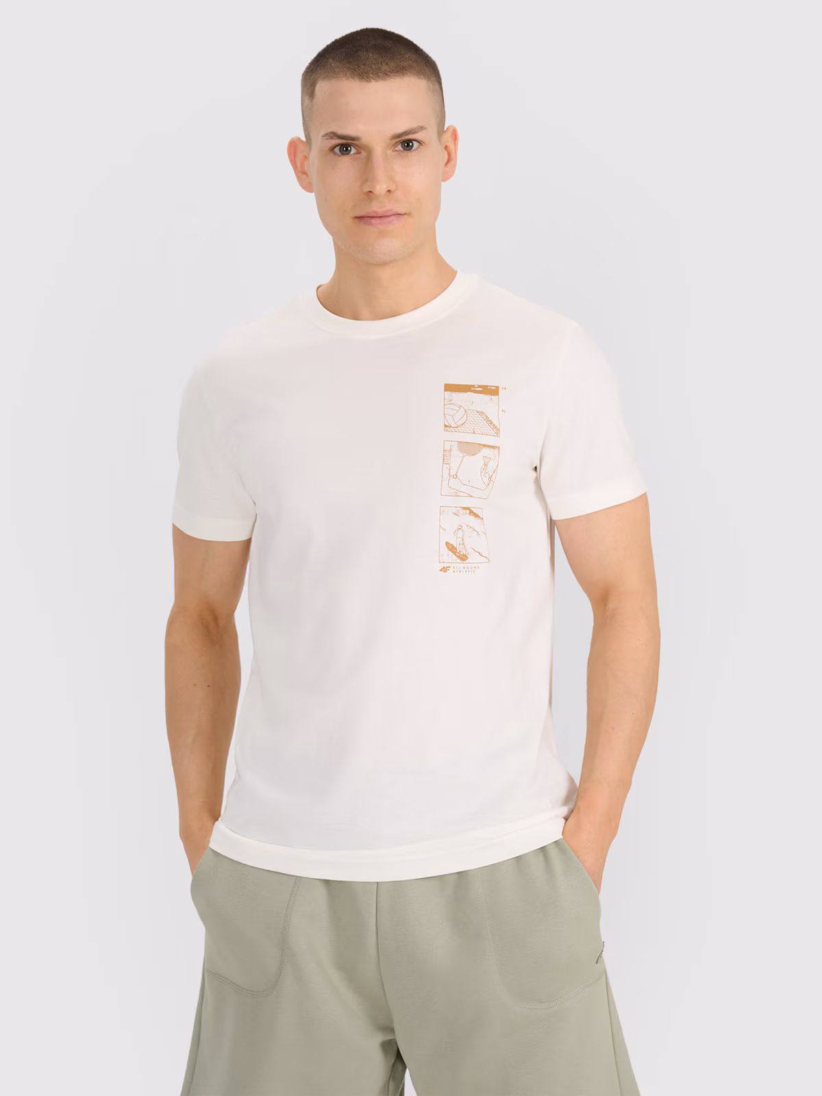 T-shirt regular z nadrukiem męski - biały