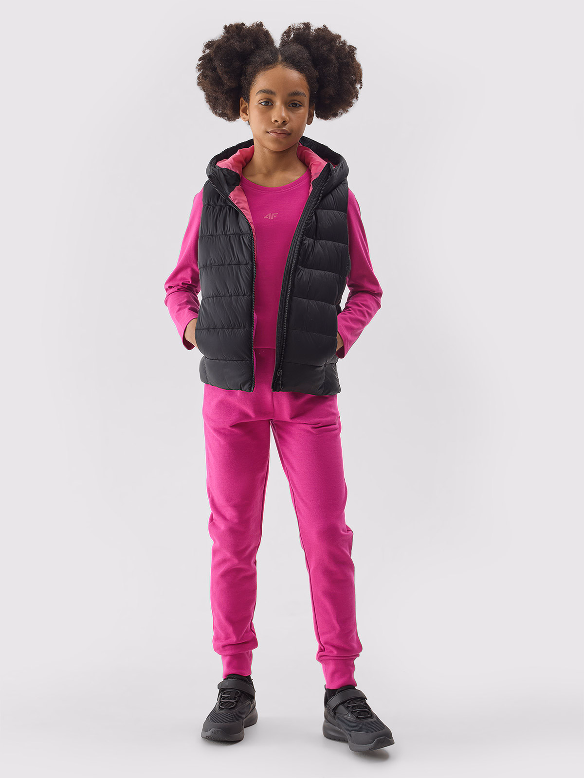 Longsleeve regular gładki dziewczęcy - różowy