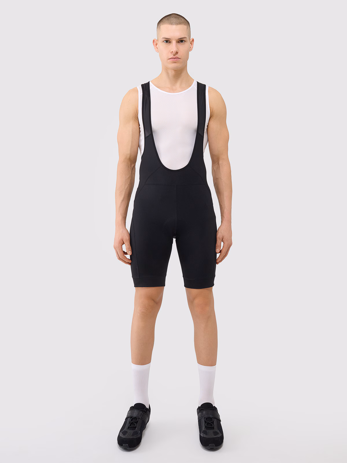 Legginsy krótkie rowerowe z żelowo-piankową wkładką i szelkami męskie - czarne