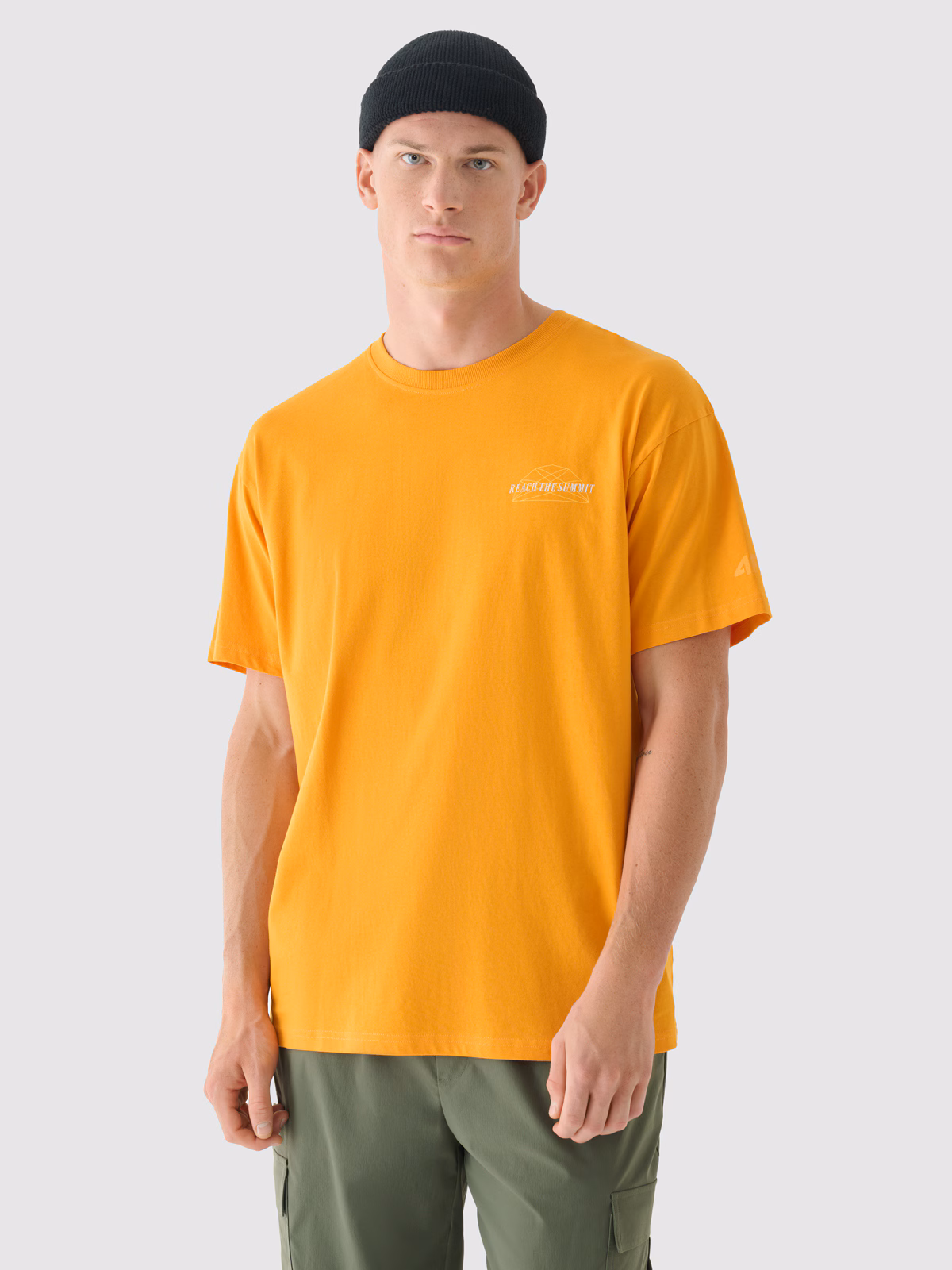 T-shirt oversize z nadrukiem męski - pomarańczowy