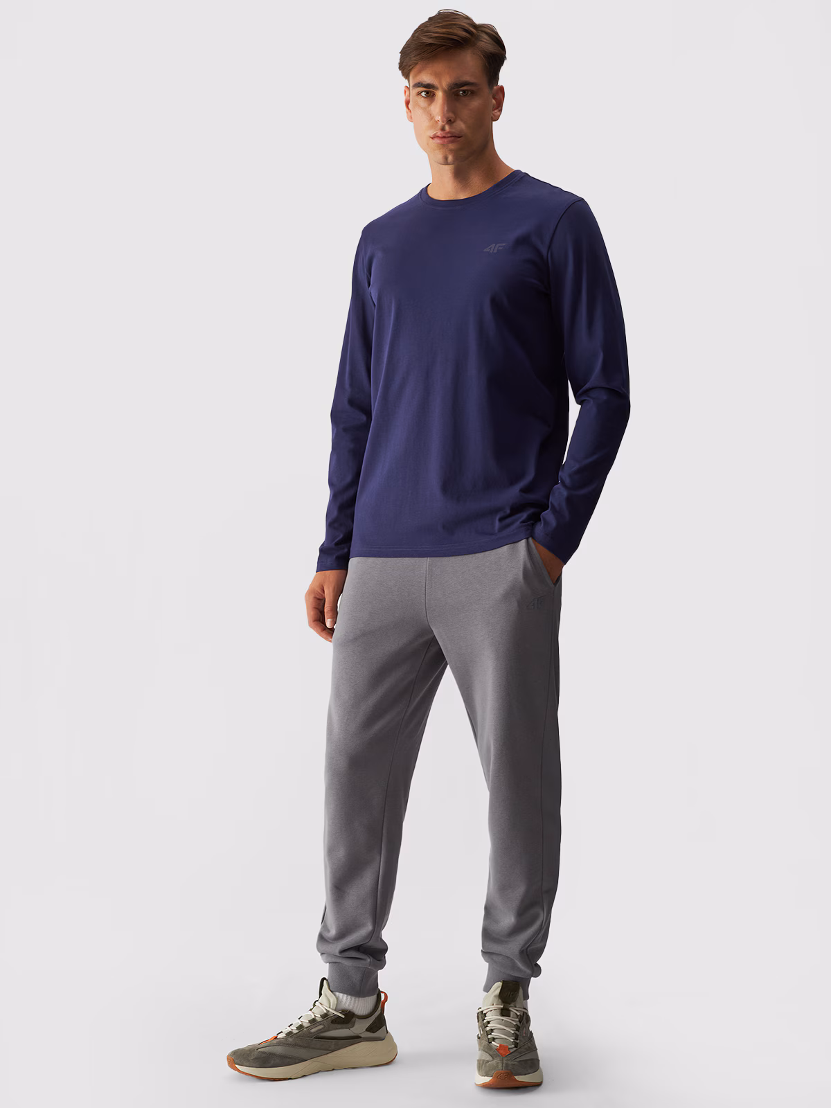 Longsleeve regular gładki męski - granatowy