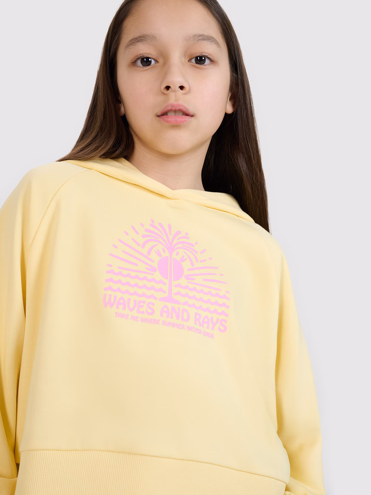 Bluza dresowa nierozpinana z kapturem dziewczęca - żółta