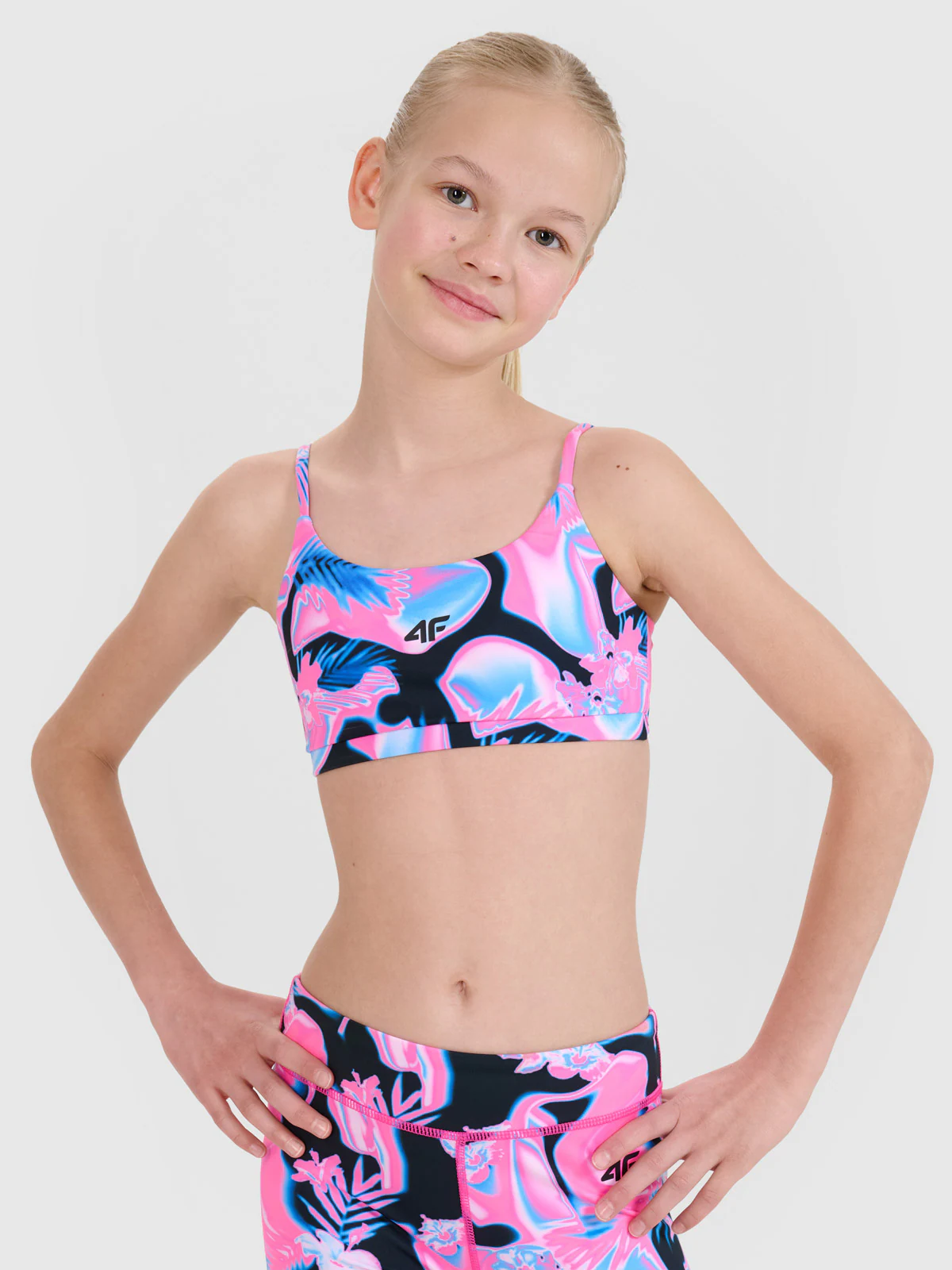 Biustonosz sportowy szybkoschnący dziewczęcy - multikolor