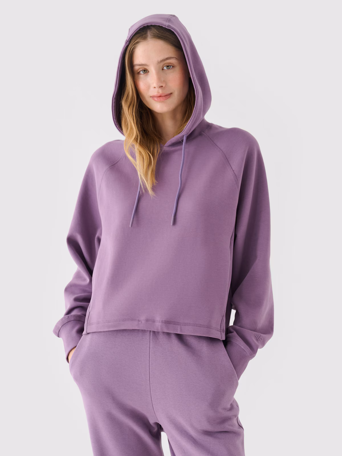 Bluza dresowa nierozpinana z kapturem damska - fioletowa