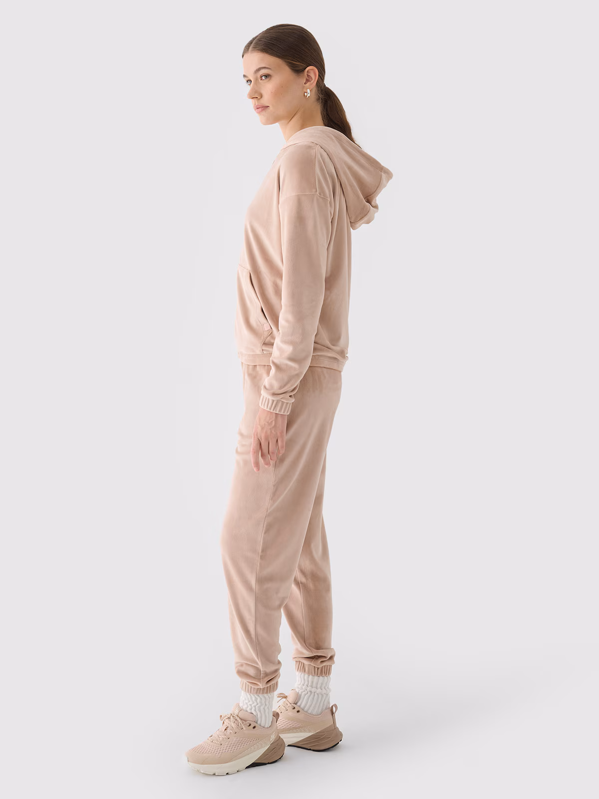 Bluza dresowa z weluru rozpinana z kapturem damska - granatowa