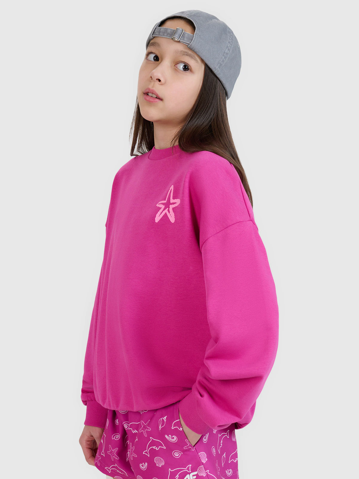 Bluza dresowa nierozpinana bez kaptura dziewczęca - różowa