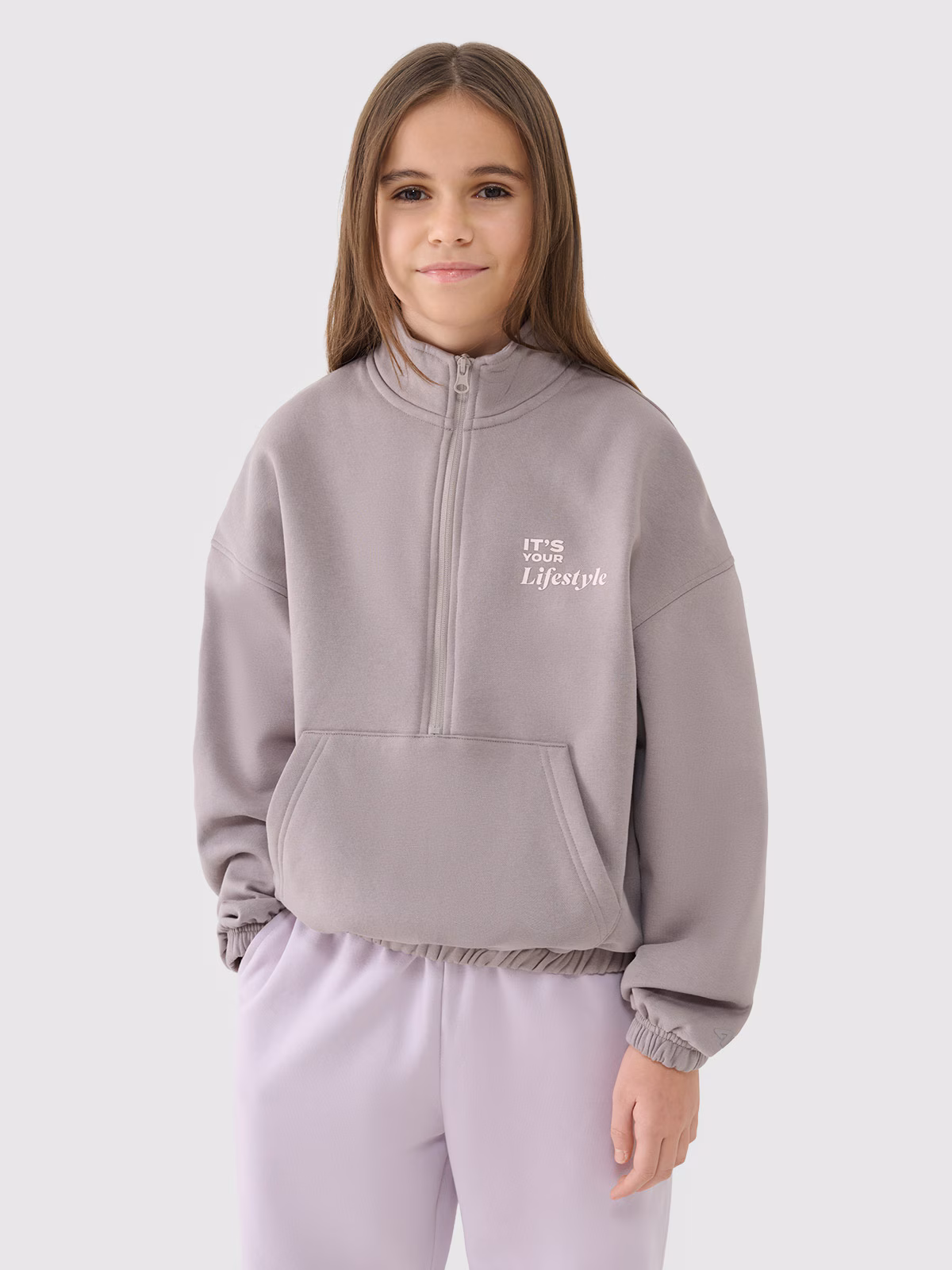 Bluza dresowa nierozpinana bez kaptura dziewczęca - beżowa