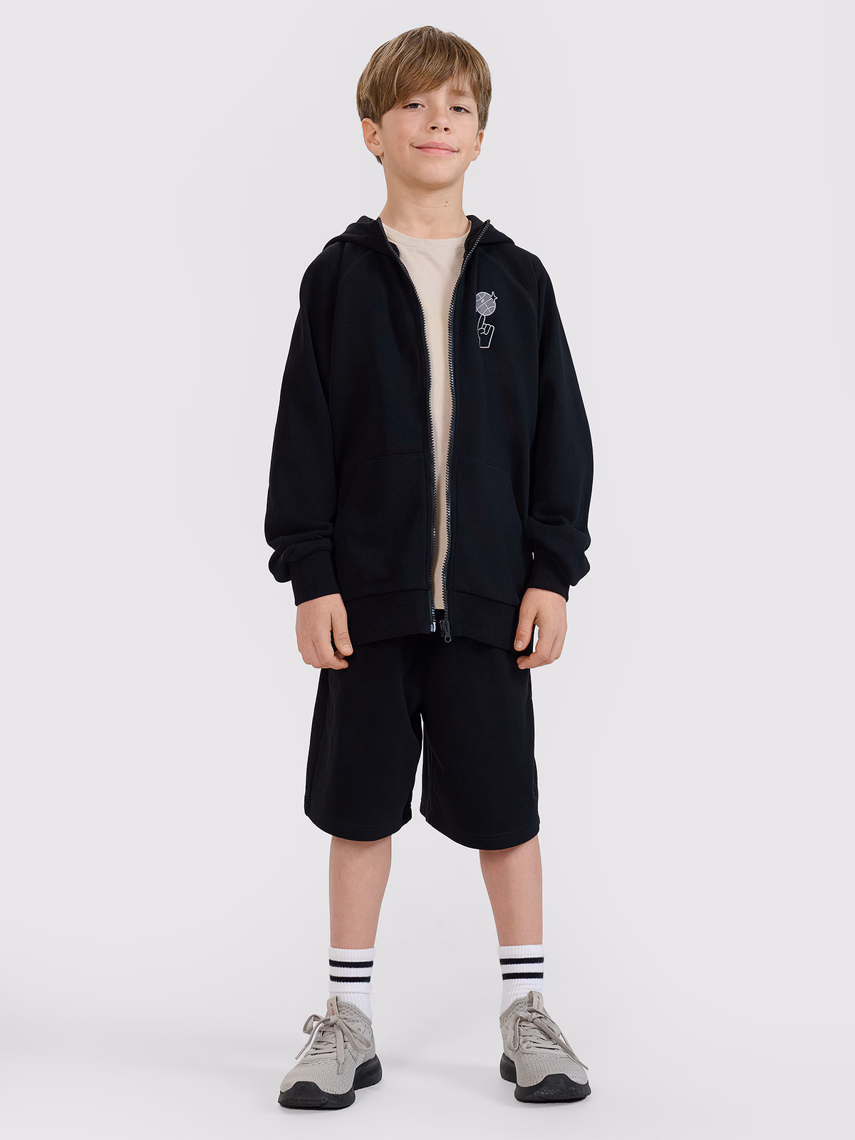 Bluza dresowa rozpinana z kapturem chłopięca - beżowa