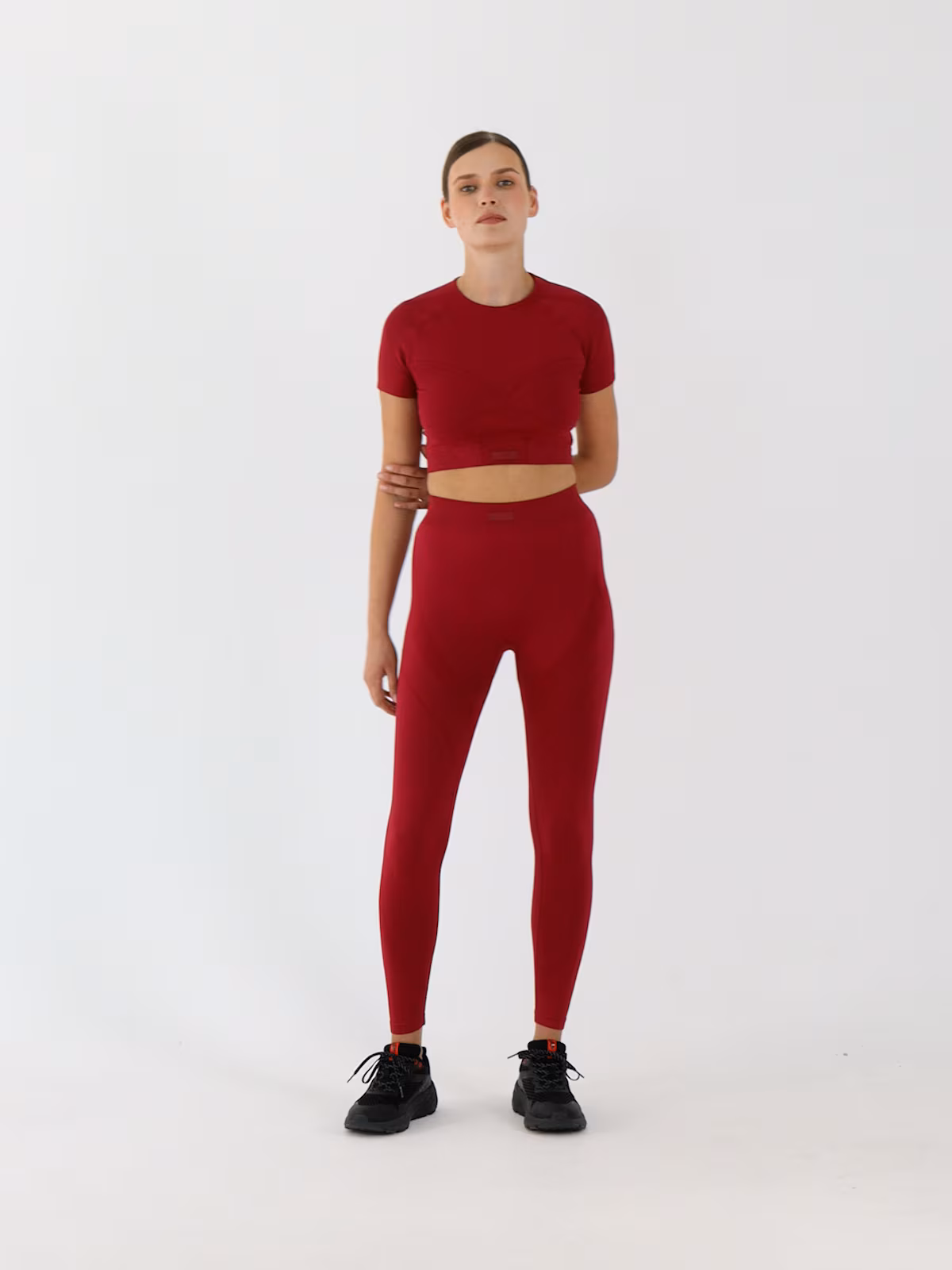 Legginsy treningowe z wysokim stanem damskie - czerwone